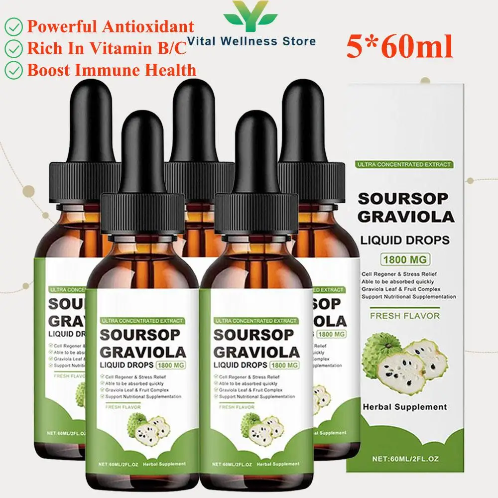 Soursop Supplement 5 Bottles 60ml Liquid Drops Antioxidant Digestion Cellular Health Immunity