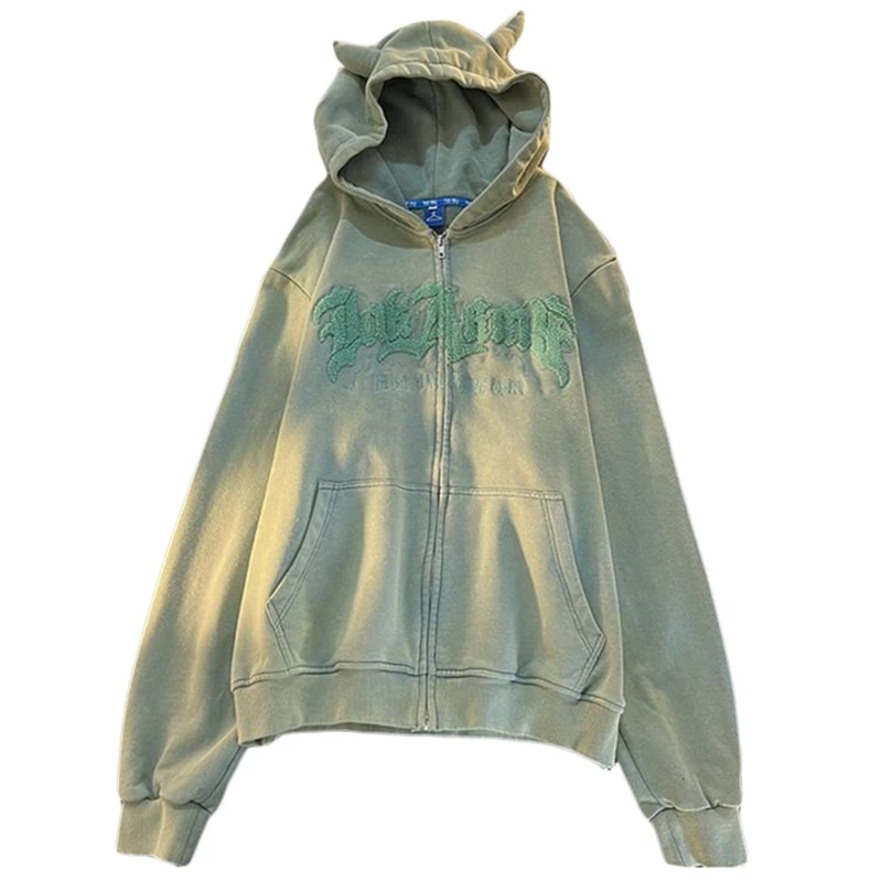 Women Harajuku Cute Devil Horn Hoodies Jackets Aesthetic Punk
