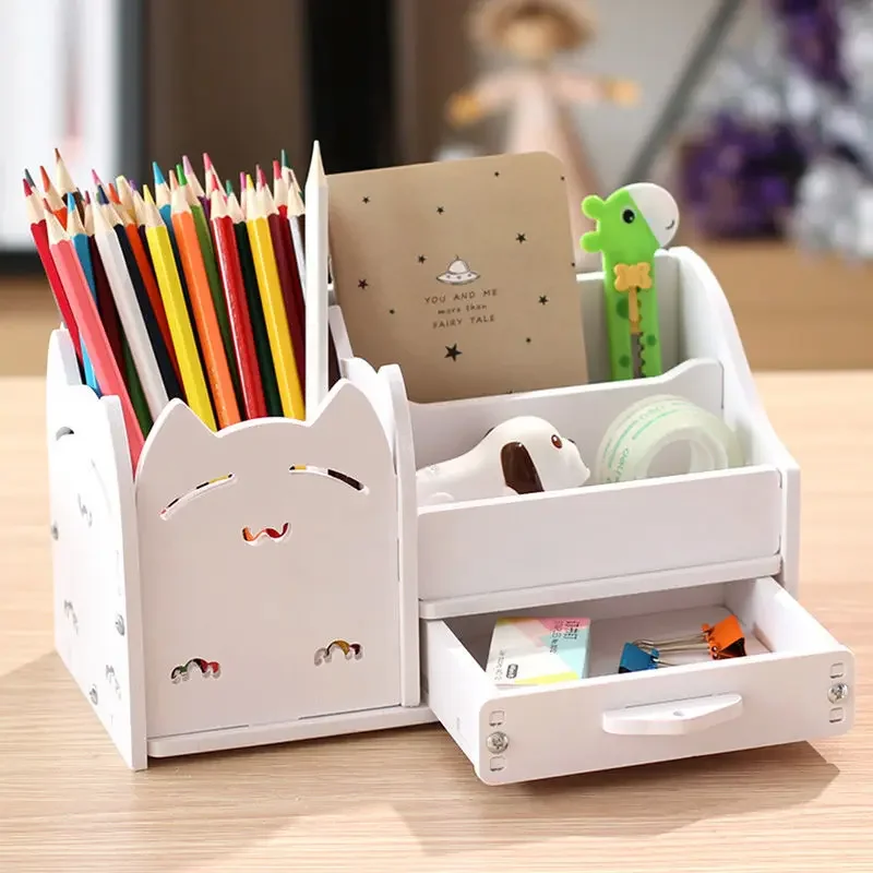 

Multi-function 4 Grid Desktop Pen Holder Office School Stationery Storage Case Wood Box Desk Pen Pencil Organizer Phone Holder