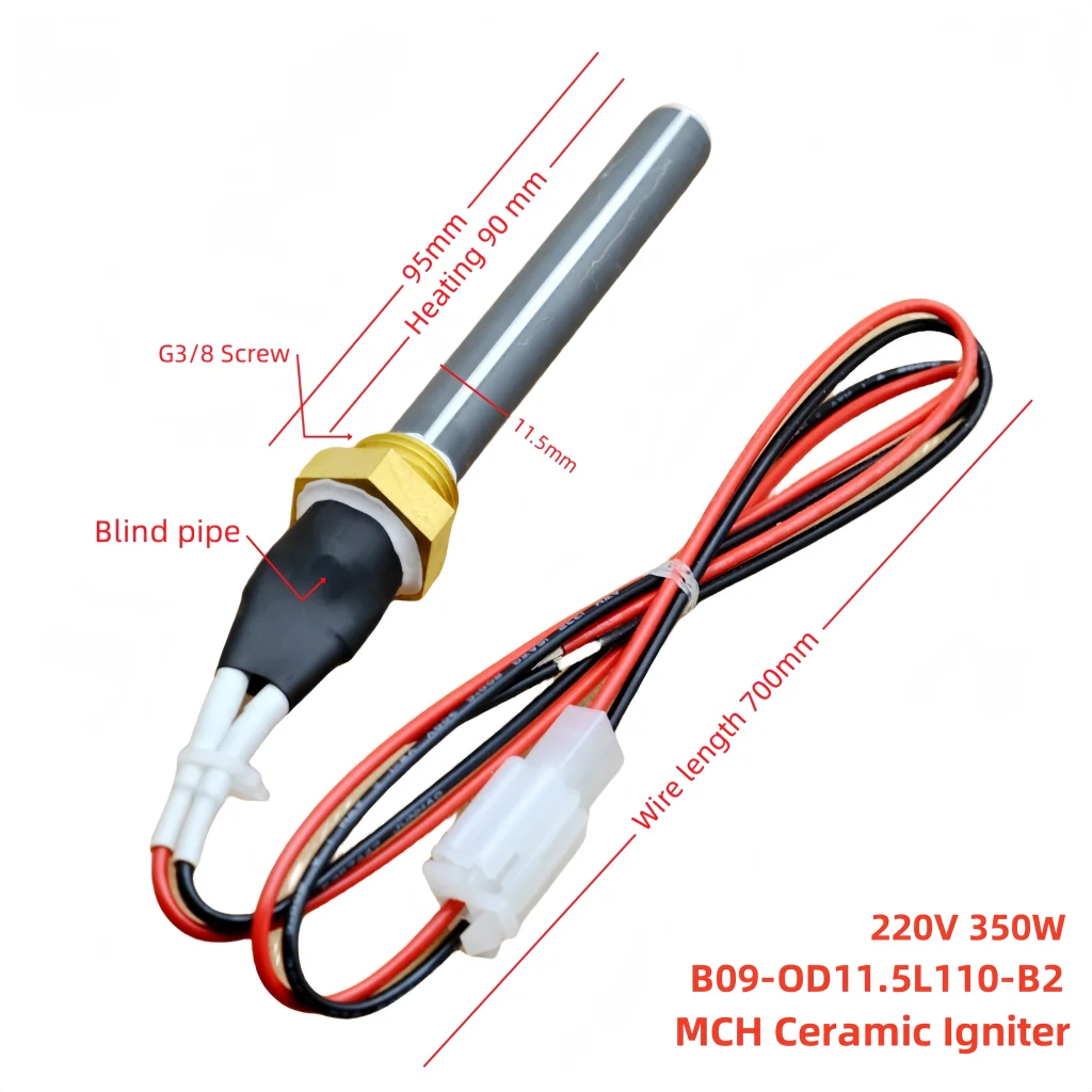 220V 350W pellet stove Igniter BBQ ceramic ignition rod for fast ignition, safety and energy-saving G3/8 screw