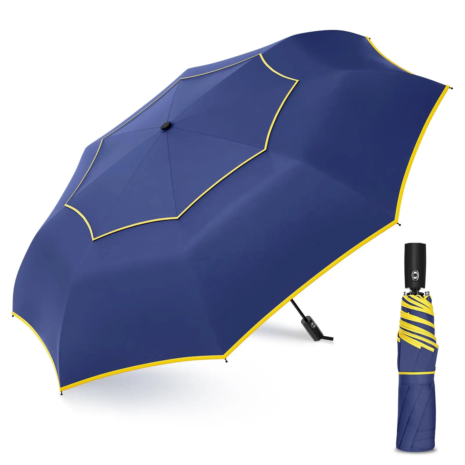 

62 Inch Large Golf Umbrella for Rain, Automatic Oversize Windproof Double Canopy Vented 8 Ribs Sturdy Portable Folding Umbrella