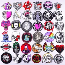 

Hippie Skull Iron On Patches for Clothing Thermoadhesiver Patches Punk Embroideried Patches on Clothes Heart Stickers Jacket