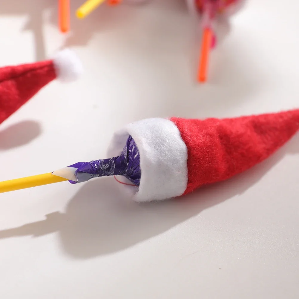 Mini Christmas Hats Christmas Candy Cover Xmas Lollipop Hats Cute Lollipop Cap Children Gift New Year Decorations