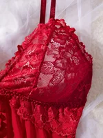 Sexy Lace Lingerie Set for Women, Red Sleepwear Nightdress with Matching Panties, V-Neck Sheer Lace Camisole, Romantic Night - Image 4