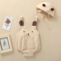 Cute Cartoon Baby Sleeveless Jumpsuits with Hat Spring Autumn Cotton Infant Bodysuit 2Pcs Baby Boy Girl Clothes 1