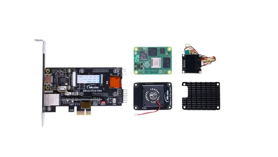 

BliKVM Plug-n-Play PCIe- Raspberry Pi CM4, KVM-over-IP, CM4102000 included, easy-to-use, 1920×1080@60Hz Video Output, OLED displ