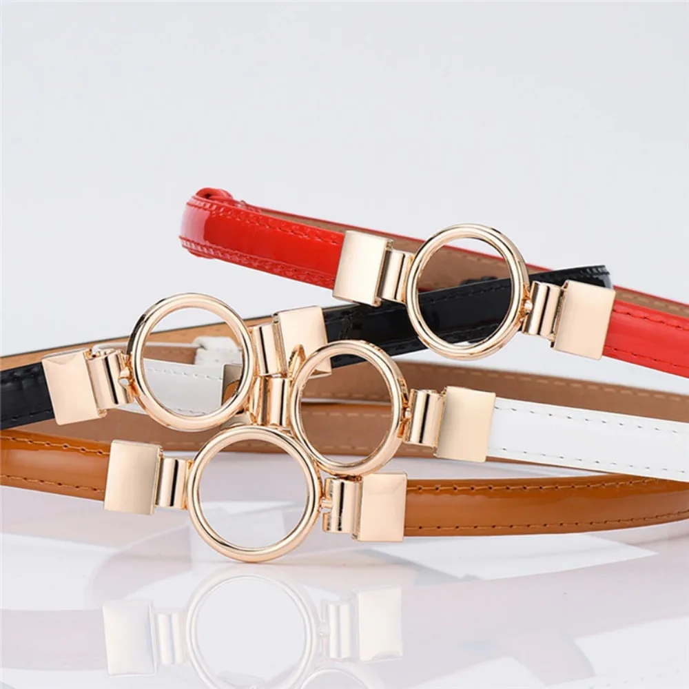 Women's Slim Belt Round Metal Buckle PU Leather Cute Red White Fashion Waist Band for Women ремень Ceinture Femme Luxe