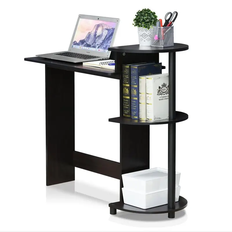 

Furinno Compact Computer Desk with Shelves, Dark Walnut,Cheap Furniture