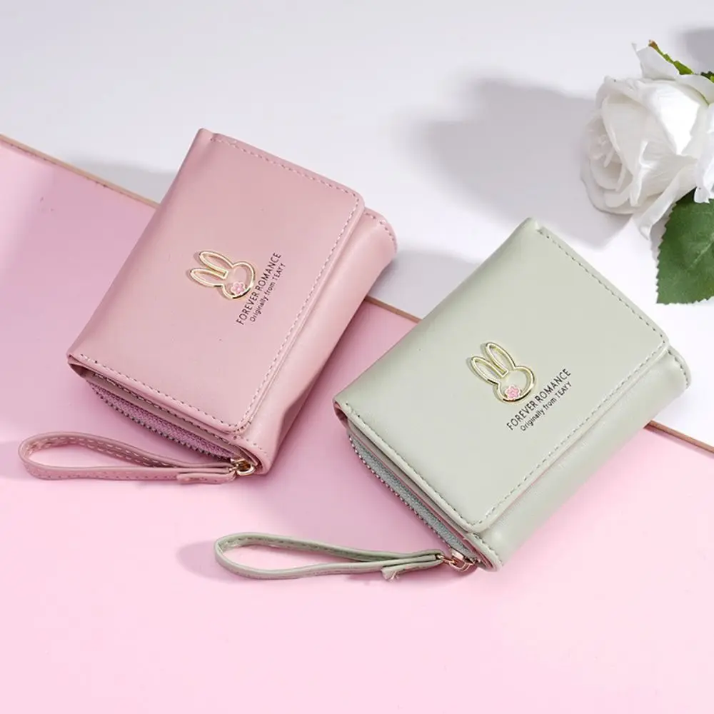 Simple Korean Style Women's Wallet PU Leather Solid color Three-fold Wallet Handheld Multi-Function Short Purse Ladies