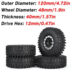 Pneus de voiture radiocommandés, 120mm, 1,9 pouces, jeu de roues en caoutchouc, pour Axial SCX10 RC4WD D90, 1/10, 4 pièces 