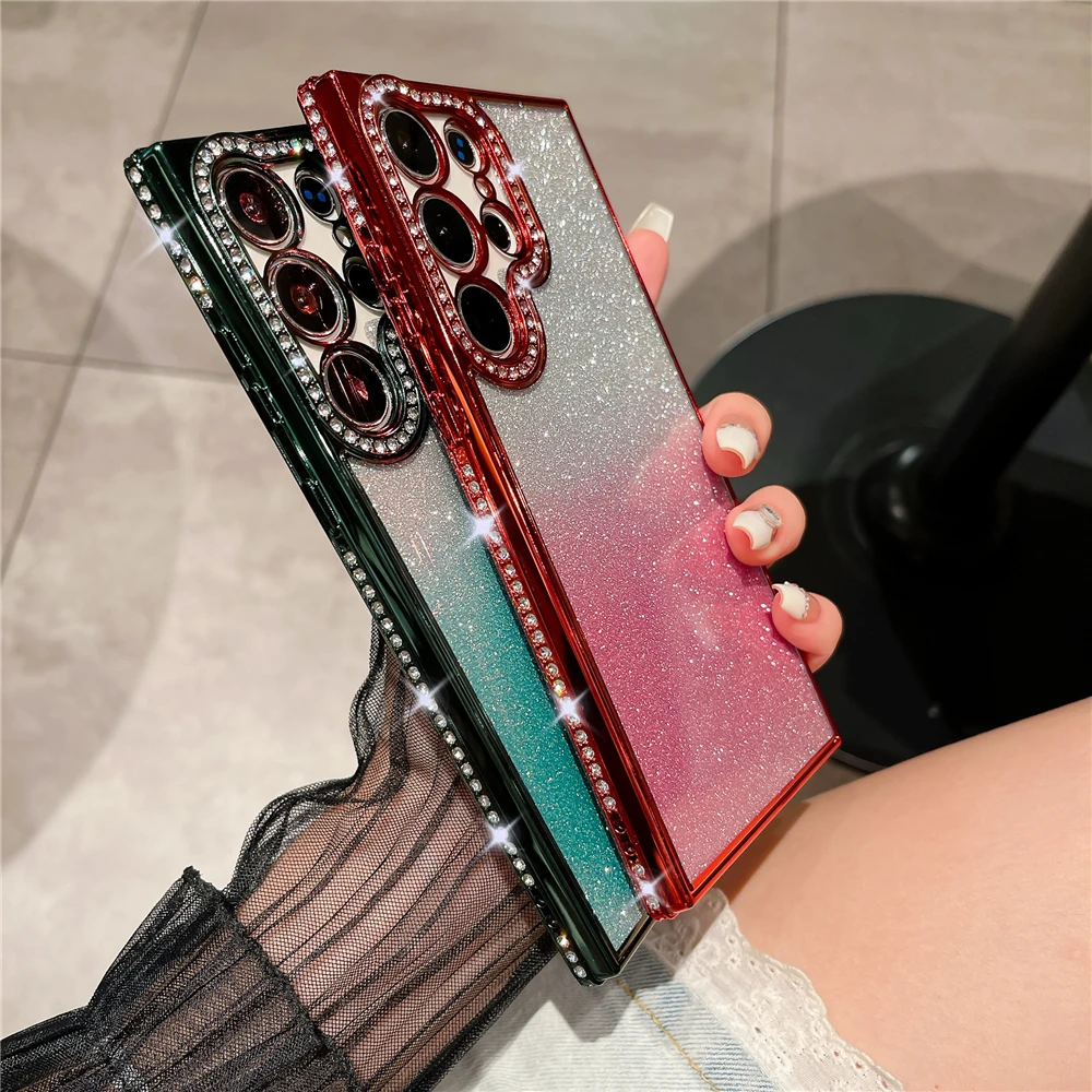Luxury Plating Glitter Rhinestone Diamond Transparent Phone Case – Soft Gradient Color Cover