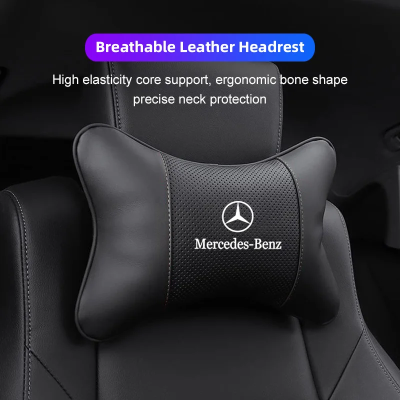 메르세데스 벤츠 AMG E S C A B 클래스 GLE GLS CLA CLE GLC CLS GLA용 차량 가죽 헤드레스트 목베개 허리 지지 쿠션