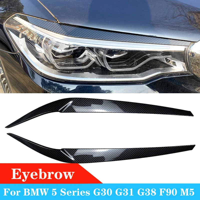 

Car Headlight Eyelid Eyebrow Trim Eyebrows Auto ABS Gloss Black Carbon For BMW 5 Series G30 G31 G38 F90 M5 525I 530I 540I 17-21