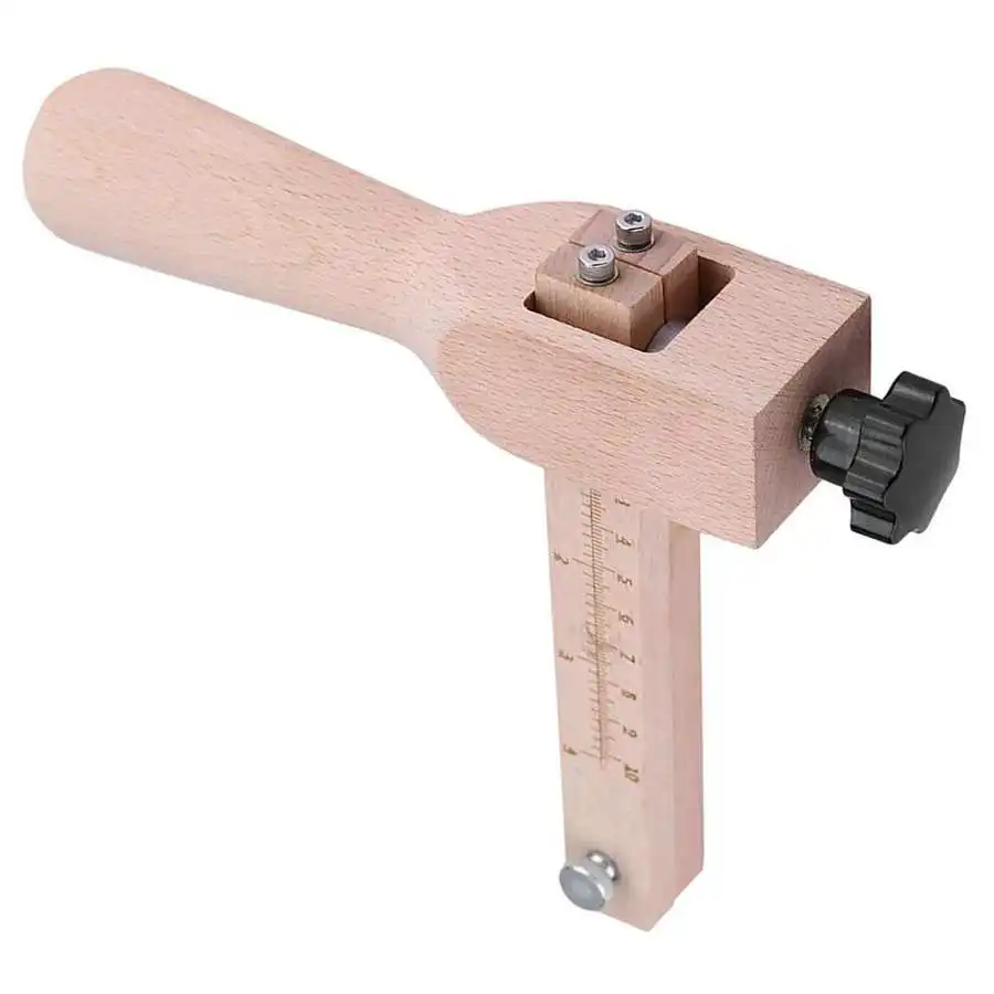 Adjustable Leather Strap Cutter Leathercraft Strip Belt Hand Cutting Wooden Strip Cutter with 5 Blades Leather Tools