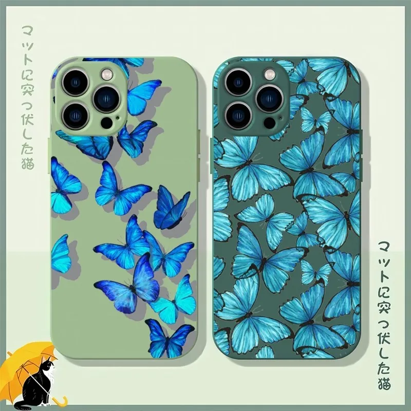 Blue Butterfly Bella Custodia Per Telefono Matcha Green Per Iphone 12Pro 13 14 11 Pro Max Mini Xs X Xr 7 8 6 Plus Se2020 Cover