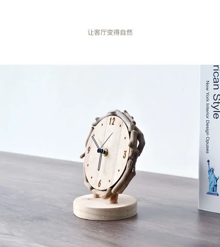 Description Picture 6 of itemLog Desk Clock Living Room Simple Desktop Ornament Clocks Creative Silent Table Clock Watch Home Decoration