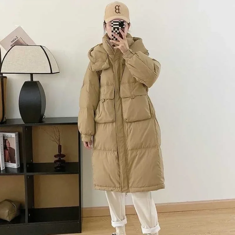 2024 New Women Down Jacket Winter Coat Female Long Hooded Parkas Thicken Warm Outwear Solid Color Large Size Fashion Overcoat