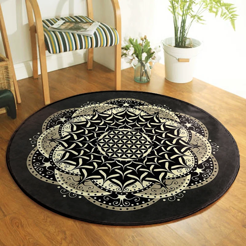 Seven Chakras Flower of Life Round Rug Yoga Meditation Mat Thick Non-slip  Galaxy Carpet Astrology