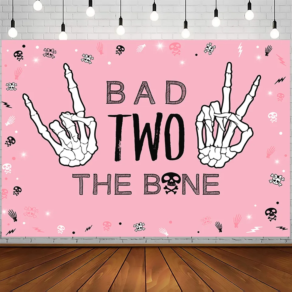 "Bad Two The Bone" Skeleton Backdrop Banner - 7x5 Ft, Rock & Roll 2nd Birthday Party Decor - View #5