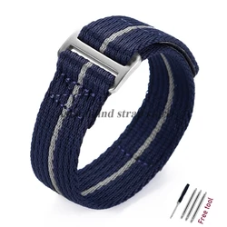 Nylon Sport Watch Strap - Military - Style Canvas Wrist Band - 22mm (Blue - Gray)