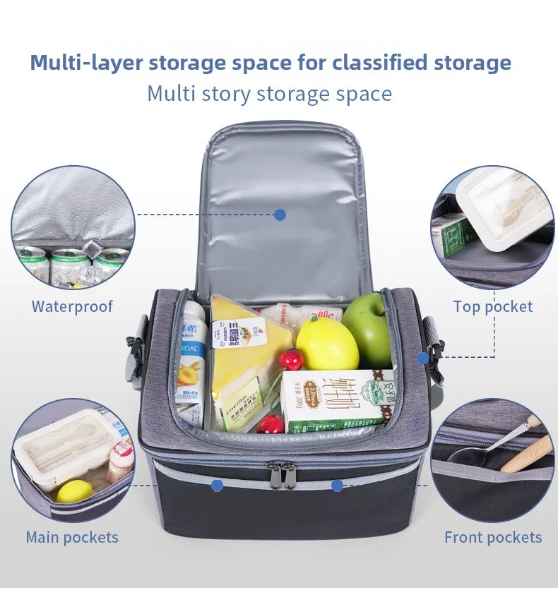 Tragbare, auslaufsichere, isolierte Lunch-Kühltasche – Thermo-Lebensmitteltasche mit Umhängetasche, passend für 2-lagige Bento-Box für Arbeitsreisen – Detail 11
