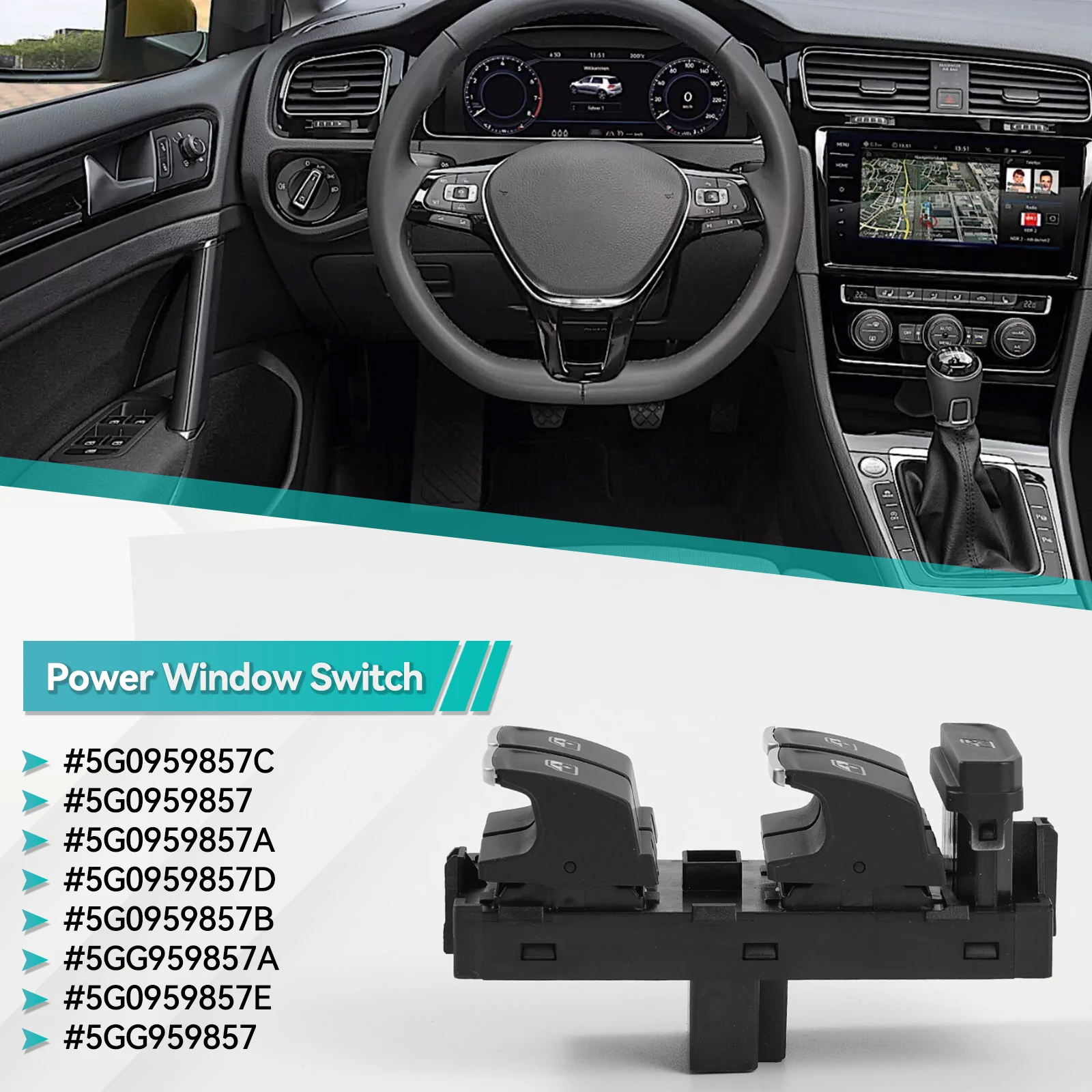 5G 0959857 C 5G 0959857 5G 0959857 Ein 5G 0959857 B 5GG 959857 Auto-Fensterheberschalter-Steuertaste für VW Golf MK7 Passat B8 Seat Skoda – Detail 1