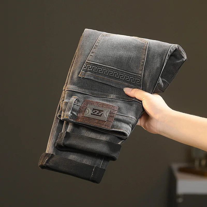 Gray Jeans Men's Spring and Autumn Trends High-End Affordable Luxury Men's Clothing Fashion Brand Slim Fit Long Skinny Pants 2