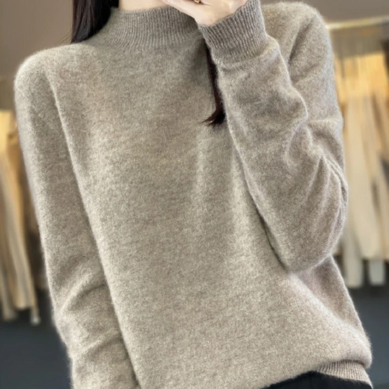 100% Merino Wool Sweater Women O-neck Cashmere Knitwear Female Pullover Autumn Winter Casual Tops Solid Color Soft  Clothing