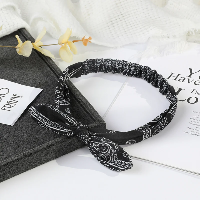 Neue Frauen Boho Weicher Solid Print Stirnbänder Vintage Kreuz Bowknot Elastische Haarbänder Haar Krawatte Turban Bandanas Mädchen Haar Zubehör – Detail 18