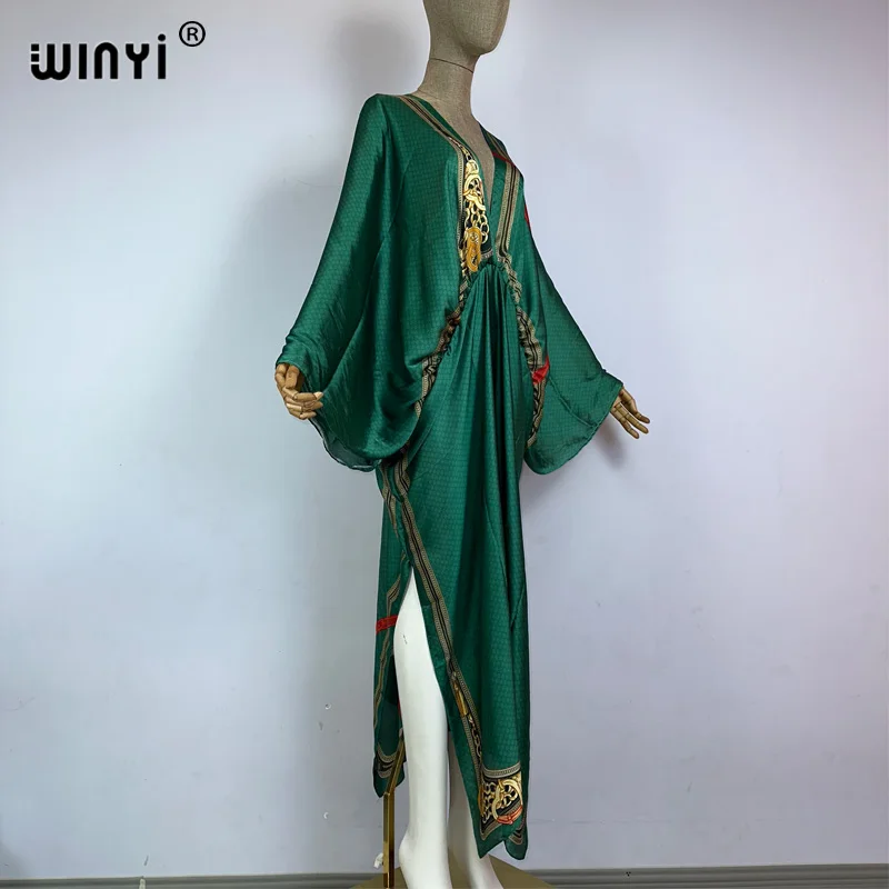 WINYI new summer High fork sexy boho print dress Women kaftan Bohemia long  Sleeve kaftan Ladies Fashion beach Cover Up vestidos - AliExpress 200000345