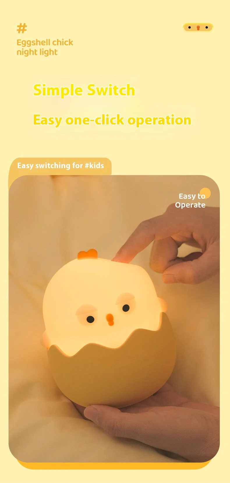 Led Children Touch Night Light Soft Silicone USB Rechargeable Bedroom Decor Gift Animal Egg Shell Chick Bedside Lamp