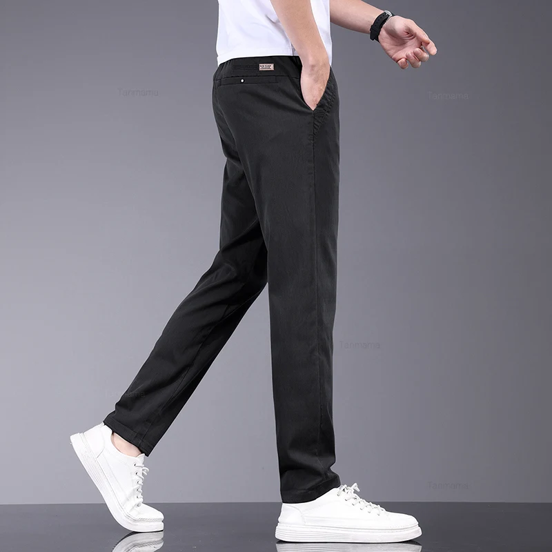 Summer Ultra-thin Men's Lyocell Casual Pants Breathable Soft Ice Silk Elastic Straight Business Trousers Black Gray casual pants