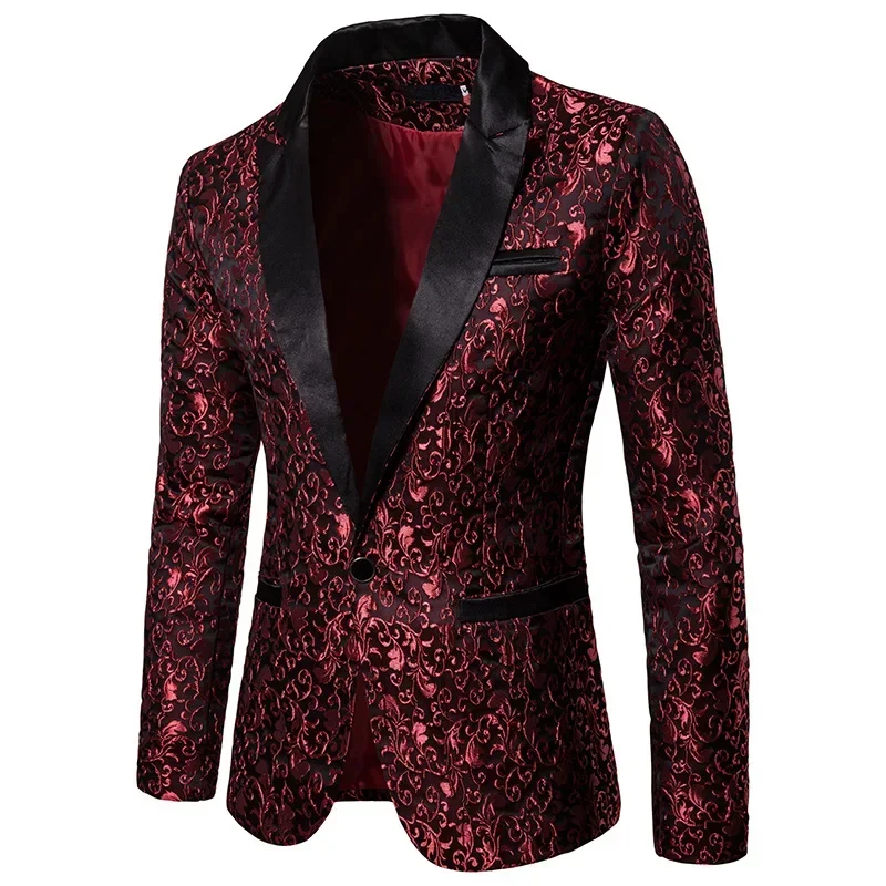Men Suit Jacket Fashion Business Social Jacquard Single Breasted Top Black / White / Gold Wedding Party Dress Blazers Coat men suit jacket