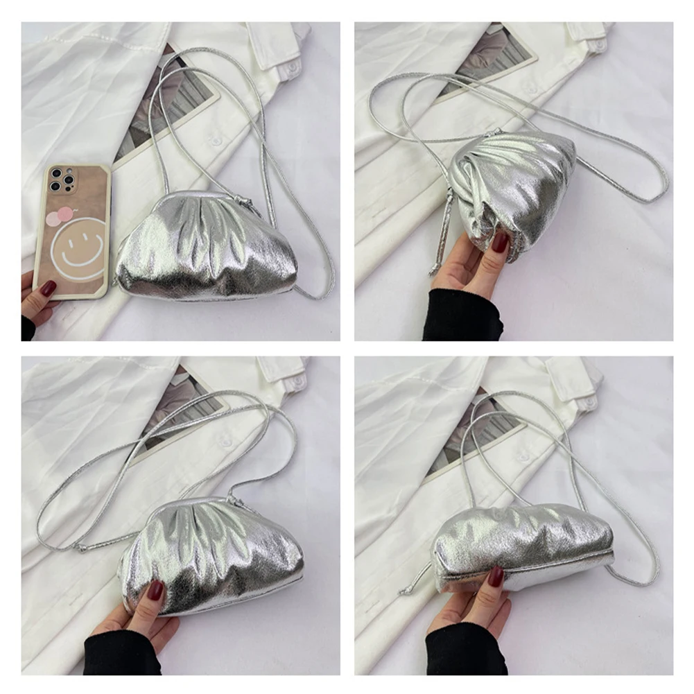 Women Crossbody Shoulder Bag Fashion Pleated Purses Shoulder Bag Sparkly PU High-Capacity  Lightweight Party Gathering