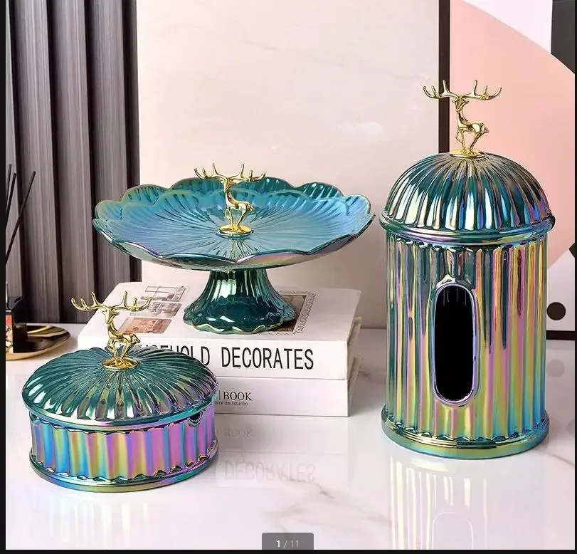 Description Picture 2 of itemCeramic Ornament Tissue Box Deer Cover Ashtray Soot Tray Fruit Plate Snack Napkin Paper Boxes Home Storage