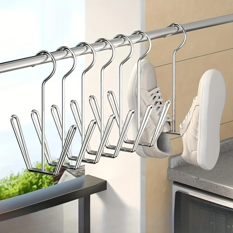 2pcs New Stainless Steel Shoe Drying Rack Balcony Window Sill Windproof Hanging Shoe Drying Rack Outdoor Shoe Drying Artifact 3