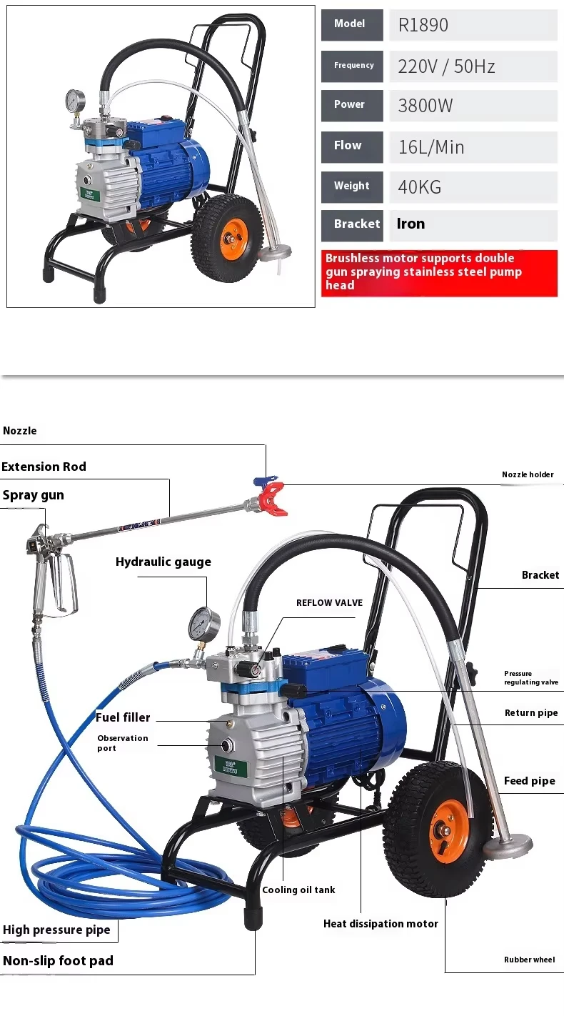 High Pressure Airless Paint Sprayer 3000-4000W Dual Gun Support Stainless Steel