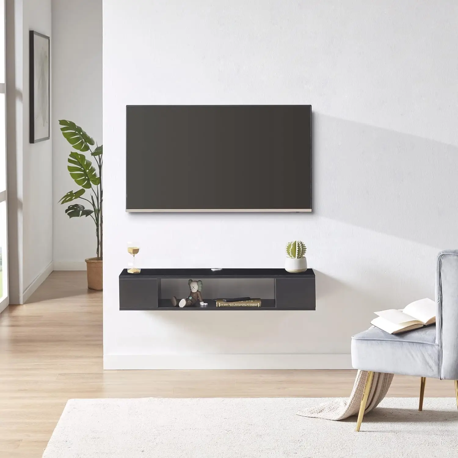 Floating TV Stand, Wall Mounted Entertainment Center and Cabinet Shelf, Console for DVD Player,for Bedroom, Living Room (Black) 6
