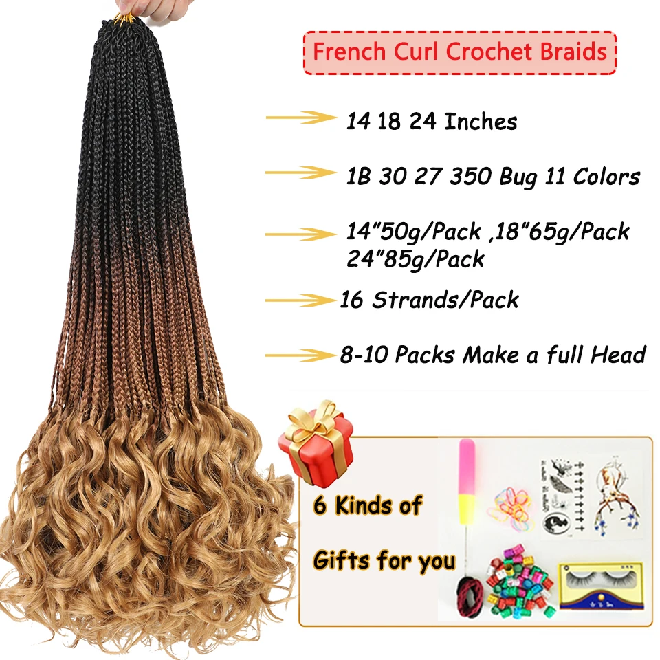 French Curl Crochet Braids 14 18 24 Inch 1- 8 Packs 1B 30 27 350 613 Bug Grey Colors Ombre Brown Goddess Box Braids Crochet Hair 2