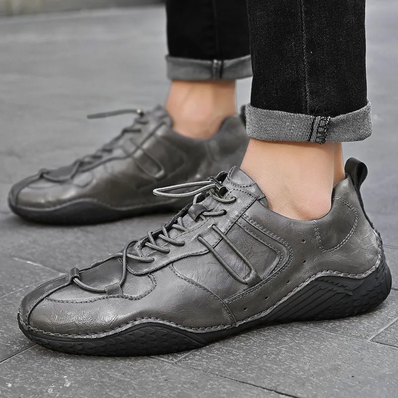 New Men's Casual Leather Shoes Flat Shoes Elastic and Soft Casual Sports Shoes Men's Social Shoes Men's Leather Walking Shoes