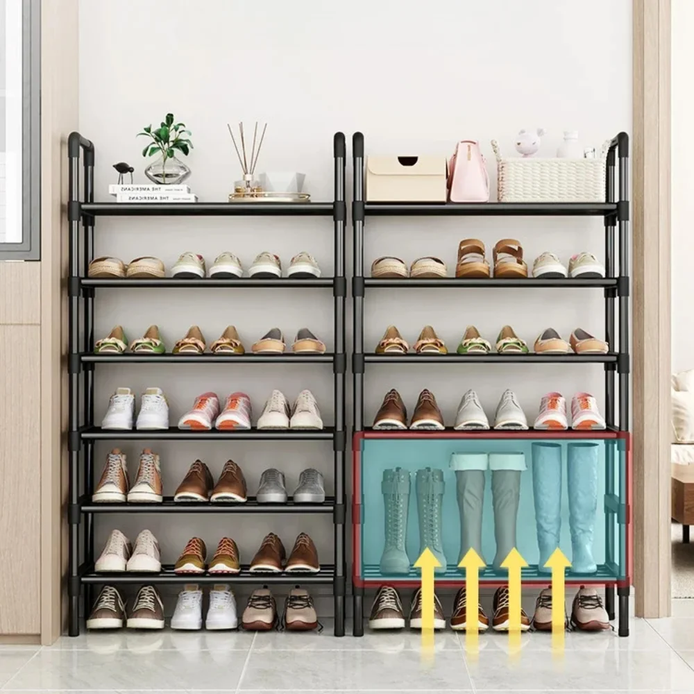 Metal Shoe Rack Living Room Space Saving Shoes Shelf Simple Multi-layer Shoe Storage Shelves Easy Assemble Long Boots Organizer
