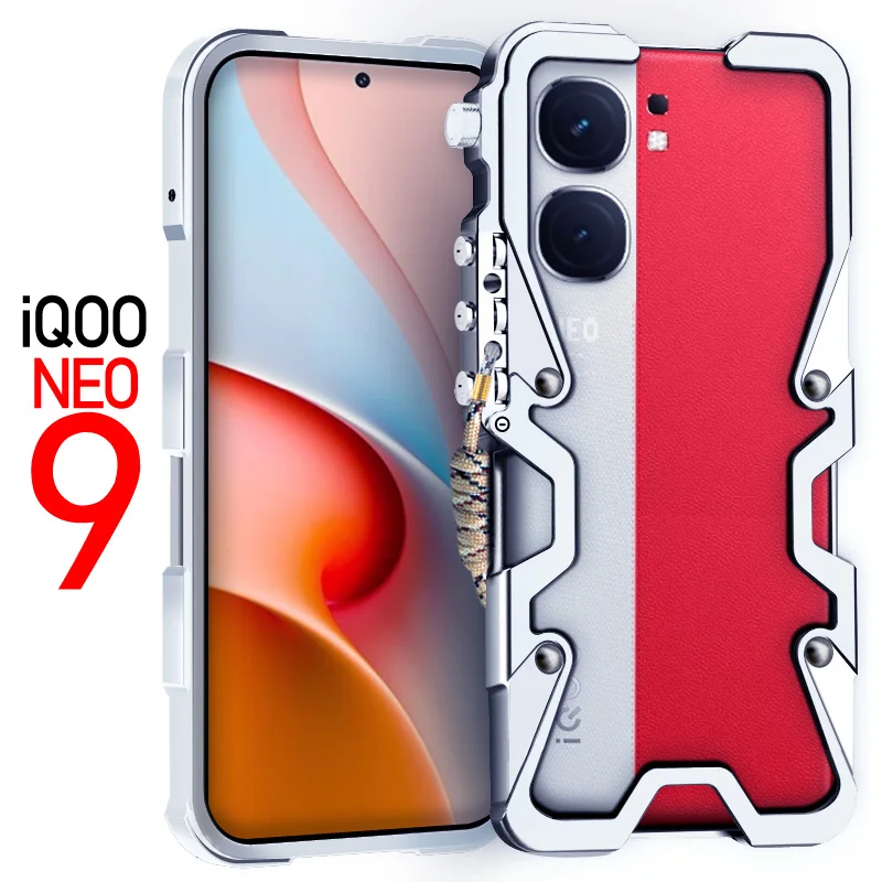 Luxury Armor Metal Aluminum Phone Cases Bumper For Vivo Iqoo Neo 9 Neo9 Pro Cover Mechanical Purely Handmade Skull Case