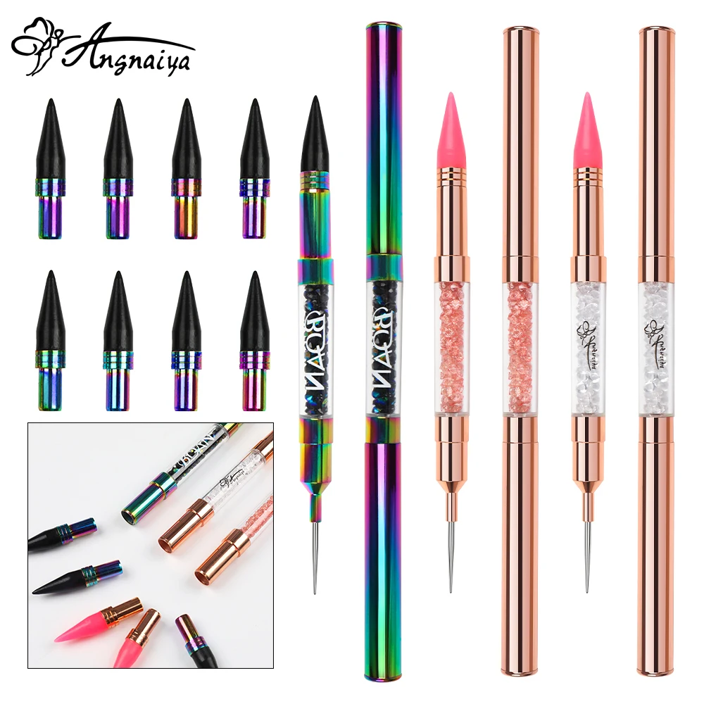 Description Picture 2 of itemANGNYA Double Head Nail Art Diamond Point Drill Pen Rhinestones Gems Picking Wax Pencil Picker Replacement Head Dotting Tools
