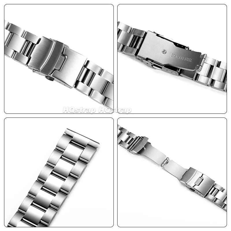 Premium Solid Stainless Steel Watch Strap with Double Safety Fold Buckle