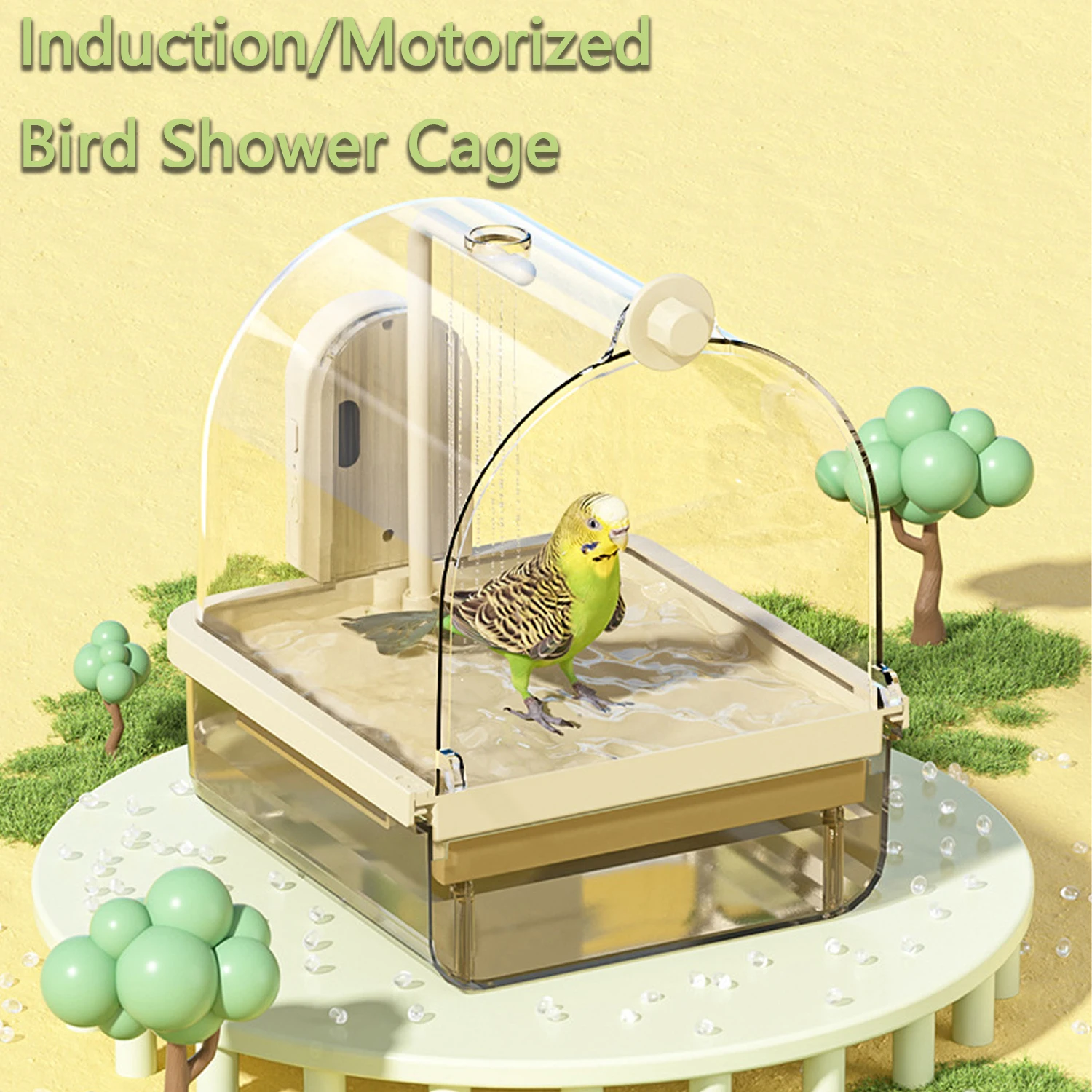 Bird Bathtub Smart Sensor Automatic Shower Box for Bird USB Electric Model with Screw Hooks Clear Parrot Bathtub Hanging Bathtub