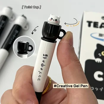 Set di 4 Penne a Forma di Gatto, 0.5mm, Asciugatura Rapida, Inchiostro Nero, Ideali per Ufficio e Scuola, Design Giocoso