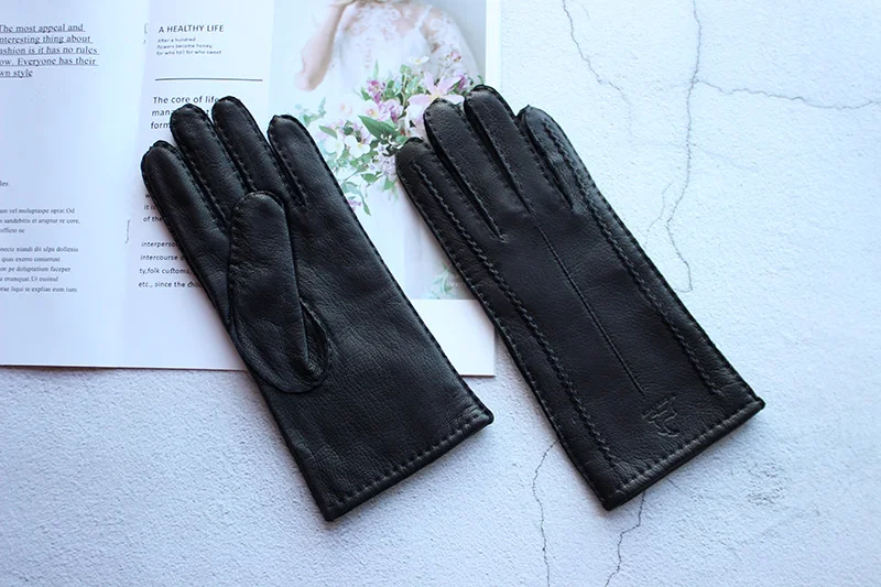 Women's Deer Skin Touch Screen Genuine Leather Gloves With Wool Lining For Autumn and Winter Warmth Motorcycle Riding Gloves