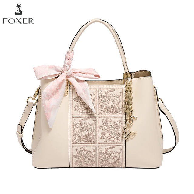 FOXER 2026 Sac à main en cuir fendu brodé style chinois pour la Fête des Mères, sac fourre-tout de luxe élégant pour femme, sac à bandoulière tendance 1
