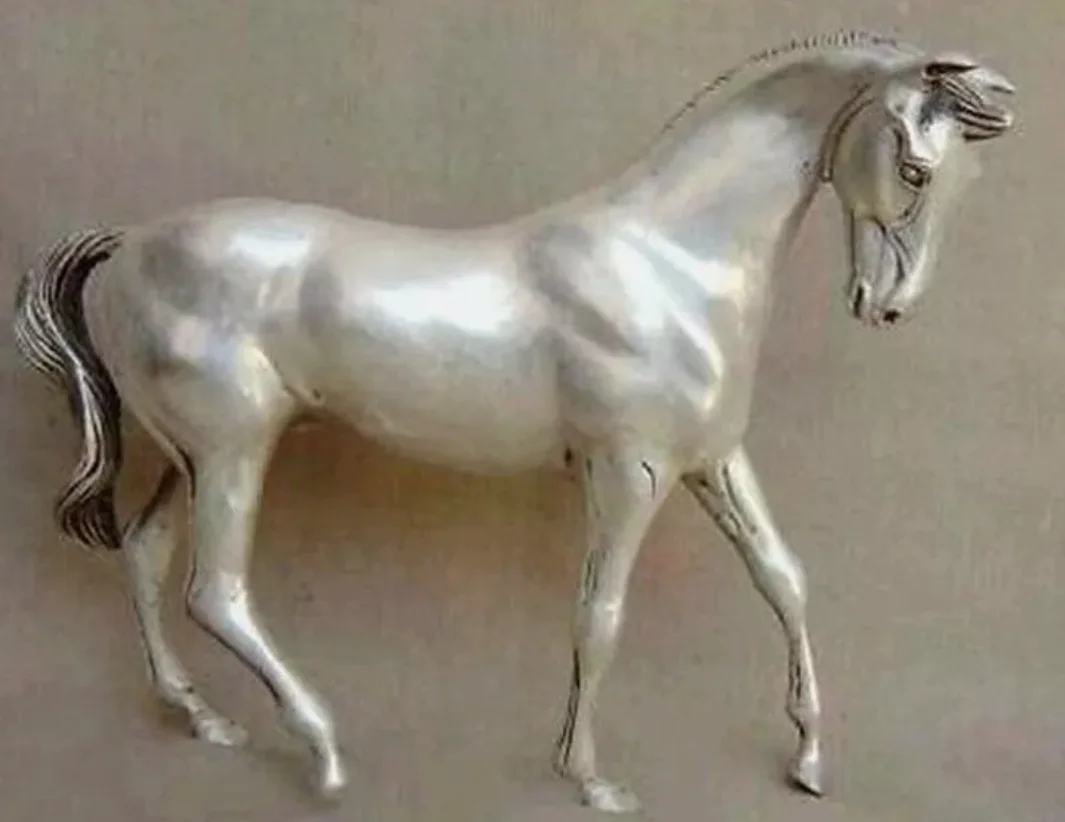 Antiques Tibet Silver Horse Statue Bronze Smooth sailing~Wish U Wealth 2