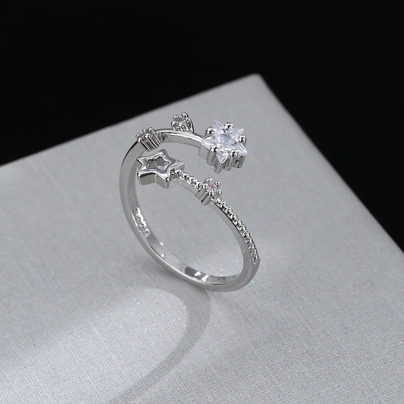 Silver Rings CIAXY Silver Color Hollow Five-pointed Star Rings for Women Flower Vine Adjustable Ring Inlaid Zircon Wedding Jewelry